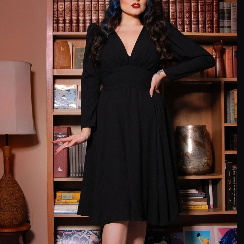Luna 40s Swing Dress in Black Crepe Pinup Couture